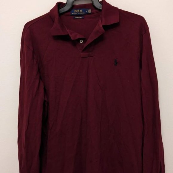Ralph Lauren Custom Slim Fit Maroon Long Sleeve Polo - Picture 3 of 8